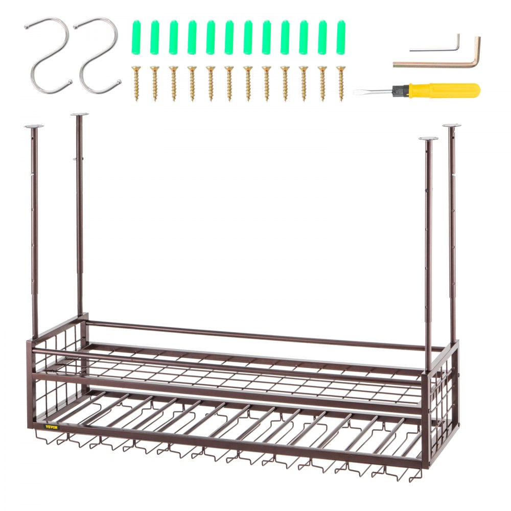 VEVOR Estante para copas de vino de techo, 46.9 x 11.8 pulgadas, estante colgante para copas de vino, 18.9-35.8 pulgadas de altura ajustable, gabinete para colgar copas de vino, estante para copas de vino montado en la pared de cobre, perfecto para bar cafetería cocina