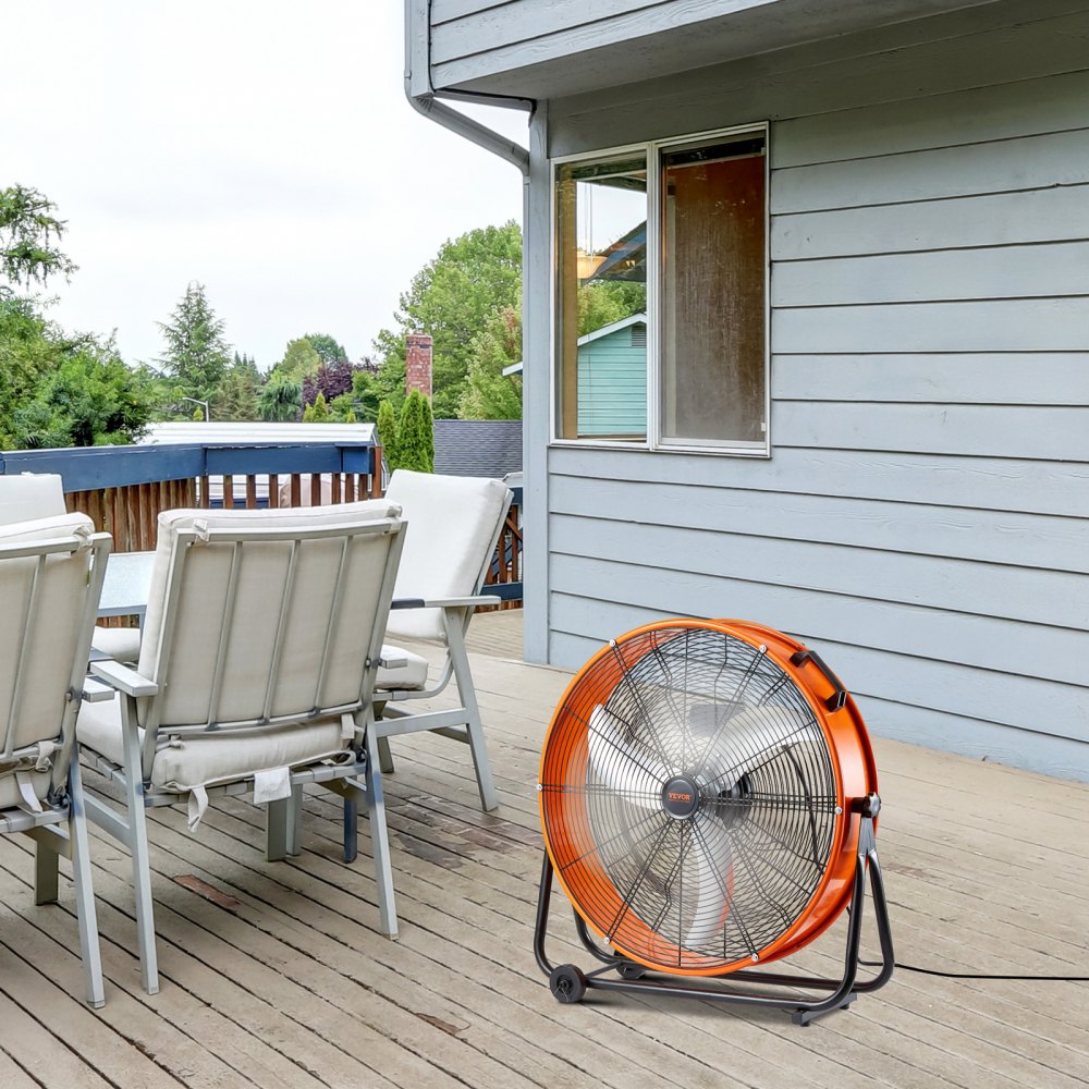 Ventilador de tambor VEVOR de 24 pulgadas, ventilador industrial de alta velocidad para taller, uso comercial intensivo, 3 velocidades, 8600 CFM, ventilador de piso industrial con inclinación ajustable de 360° para almacén, taller, fábrica y sótano.
