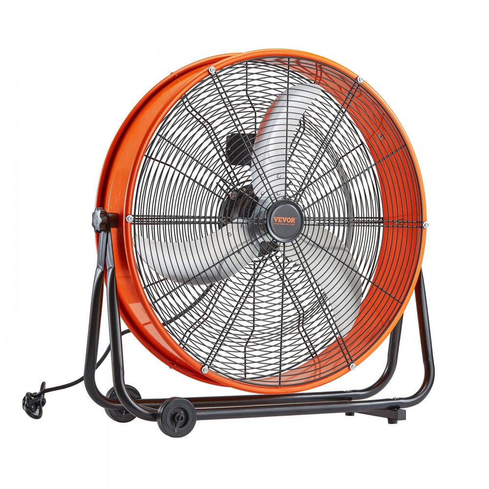 Ventilador de tambor VEVOR de 24 pulgadas, ventilador industrial de alta velocidad para taller, uso comercial intensivo, 3 velocidades, 8600 CFM, ventilador de piso industrial con inclinación ajustable de 360° para almacén, taller, fábrica y sótano.