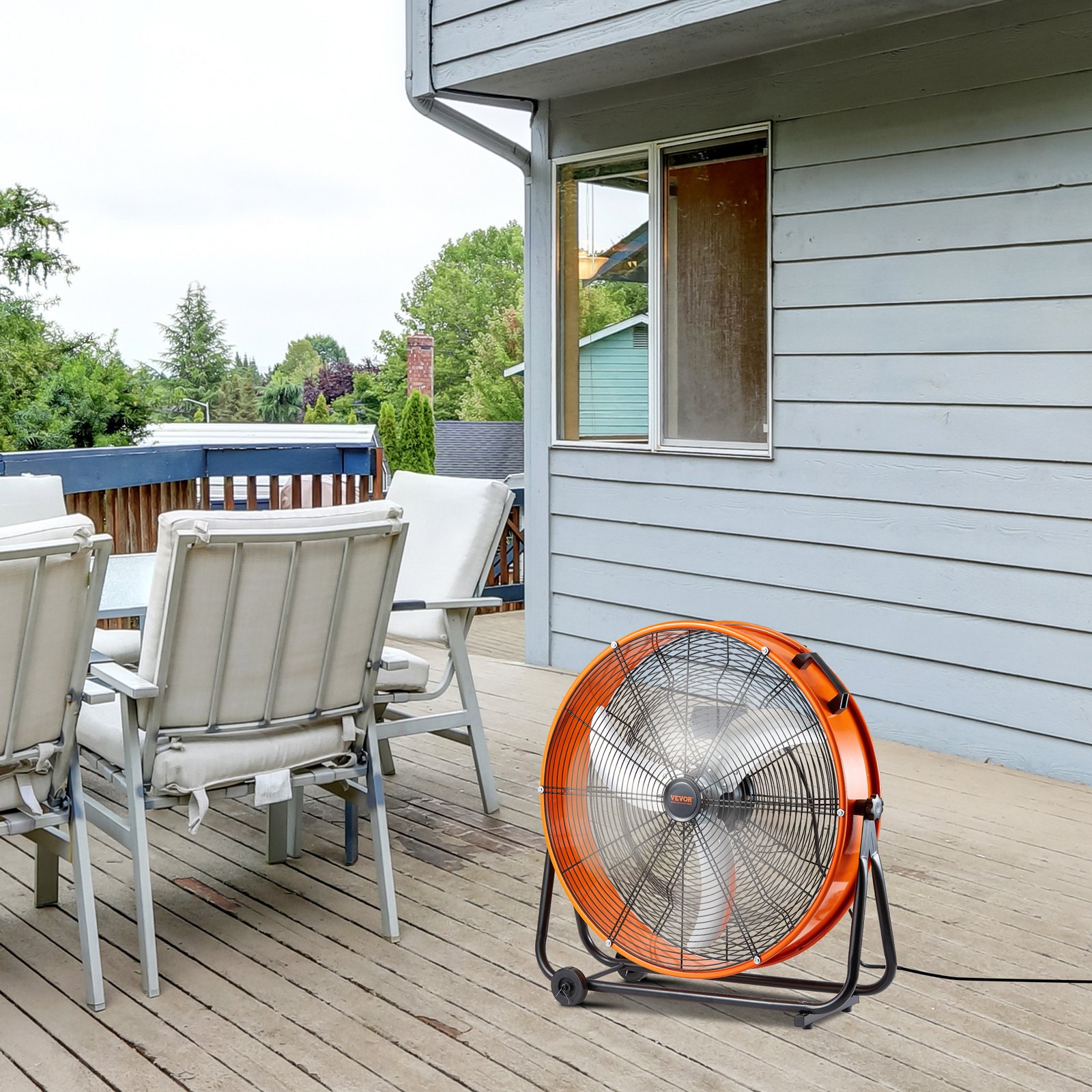 Ventilador de tambor VEVOR de 24 pulgadas, ventilador industrial de alta velocidad para taller, uso comercial intensivo, 3 velocidades, 8600 CFM, ventilador de piso industrial con inclinación ajustable de 360° para almacén, taller, fábrica y sótano.
