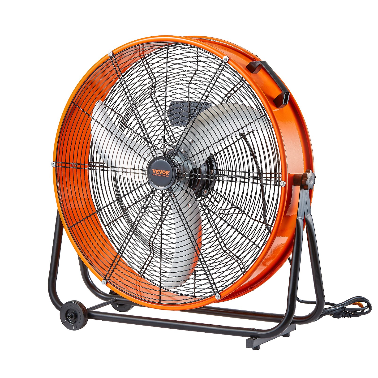 Ventilador de tambor VEVOR de 24 pulgadas, ventilador industrial de alta velocidad para taller, uso comercial intensivo, 3 velocidades, 8600 CFM, ventilador de piso industrial con inclinación ajustable de 360° para almacén, taller, fábrica y sótano.