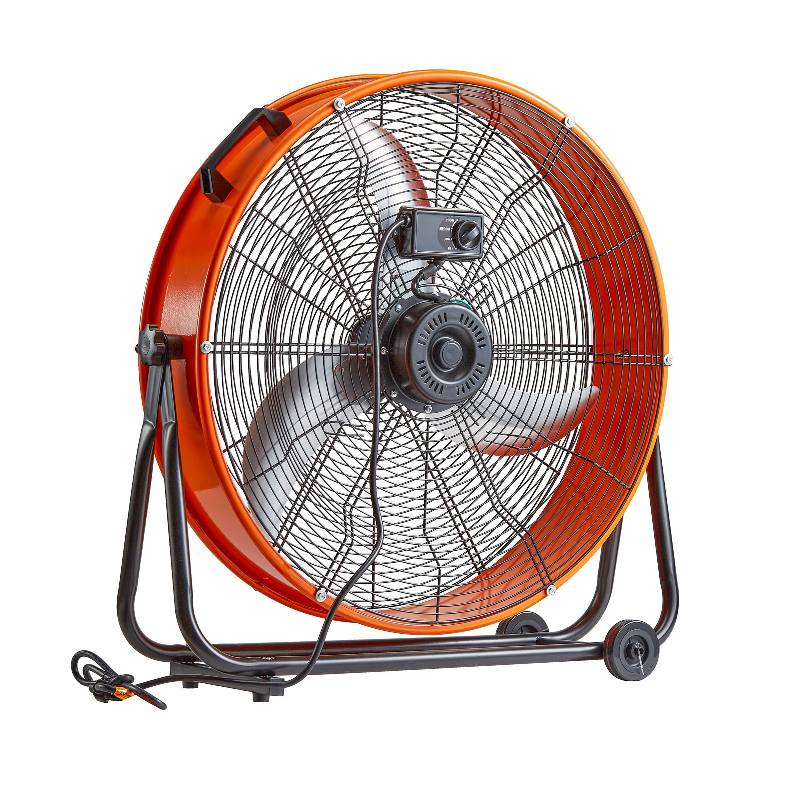 Ventilador de tambor VEVOR de 24 pulgadas, ventilador industrial de alta velocidad para taller, uso comercial intensivo, 3 velocidades, 8600 CFM, ventilador de piso industrial con inclinación ajustable de 360° para almacén, taller, fábrica y sótano.