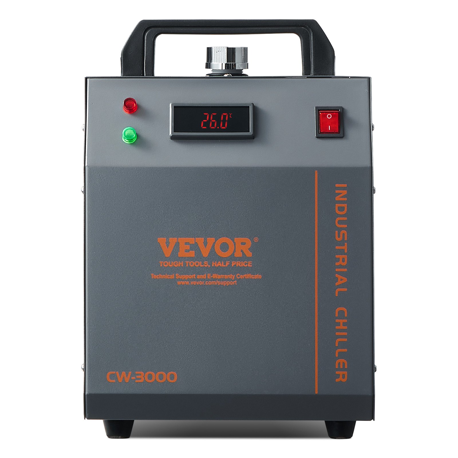 Enfriador de agua industrial VEVOR CW-3000, 80 W, refrigerado por aire, con tanque de agua de 12 L y caudal máximo de 12 L/min, para máquinas de grabado láser.