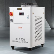 VEVOR Enfriador de agua industrial, CW6000, 1500W Sistema de enfriamiento de enfriador de agua industrial con compresor Capacidad del tanque de agua de 15L 65 L/min Tasa de flujo máximo, para máquina de grabado láser CO2 Máquina de enfriamiento