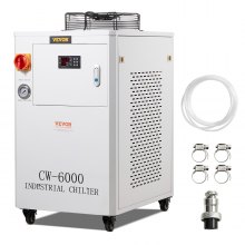 VEVOR Enfriador de agua industrial, CW6000, 1500W Sistema de enfriamiento de enfriador de agua industrial con compresor Capacidad del tanque de agua de 15L 65 L/min Tasa de flujo máximo, para máquina de grabado láser CO2 Máquina de enfriamiento