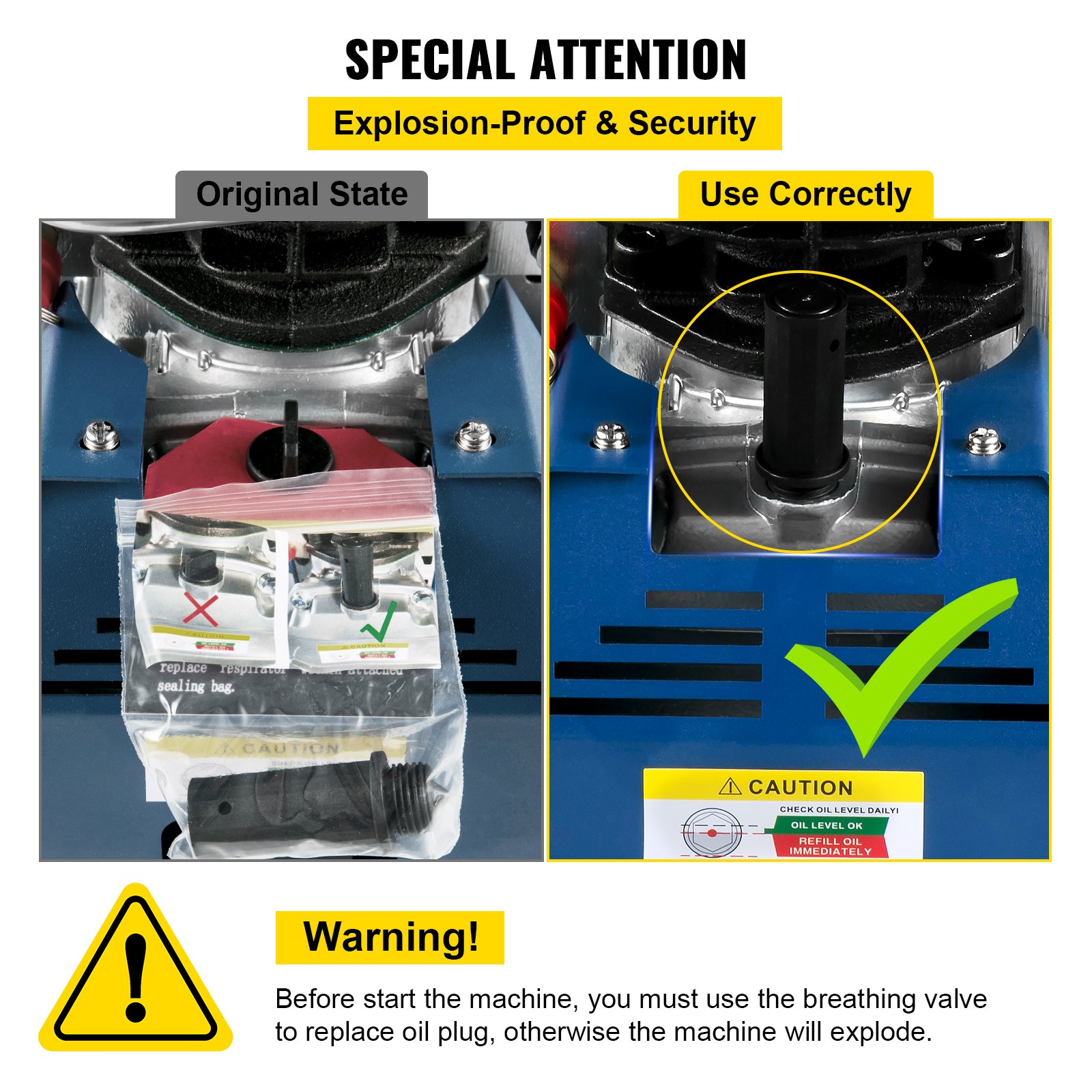 Instrucciones de instalación y seguridad del compresor de aire de alta presión VEVOR.