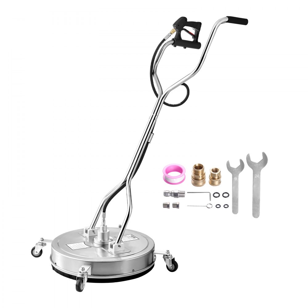 Limpiador de superficies para hidrolavadora VEVOR de 22", accesorios de acero inoxidable con 4 ruedas, presión máxima de 4500 PSI, conector rápido de 3/8", 2 boquillas de pulverización, doble asa, para concreto, patio y acera.