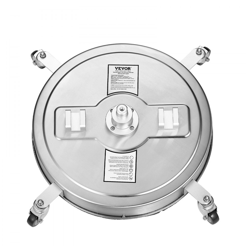 Limpiador de superficies para hidrolavadora VEVOR de 22", accesorios de acero inoxidable con 4 ruedas, presión máxima de 4500 PSI, conector rápido de 3/8", 2 boquillas de pulverización, doble asa, para concreto, patio y acera.