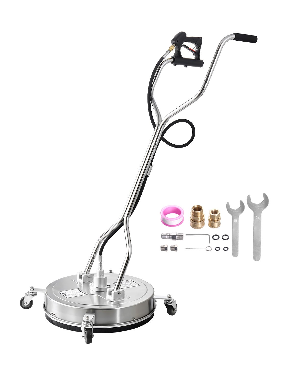 Limpiador de superficies VEVOR de 21", accesorios de acero inoxidable con 4 ruedas, 4500 PSI máx., conector rápido de 3/8", 2 boquillas de pulverización, mango doble, para hormigón, patio y aceras.