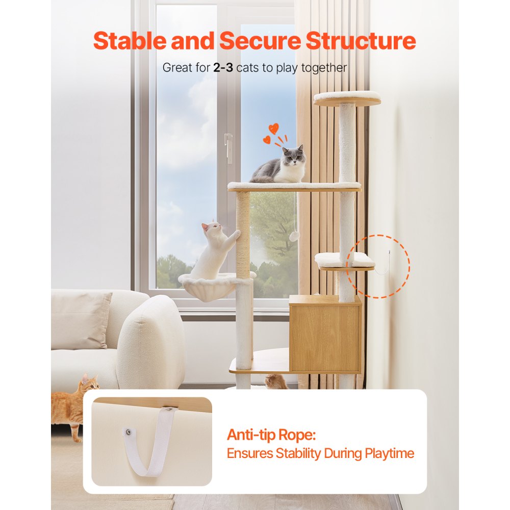 VEVOR Árbol para gatos grande de 170 cm de alto, torre para gatos, centro de actividades con varios niveles, perchas acogedoras, postes rascadores de sisal, hamaca, casa para gatitos grandes, ideal para que los gatos de interior jueguen y descansen.