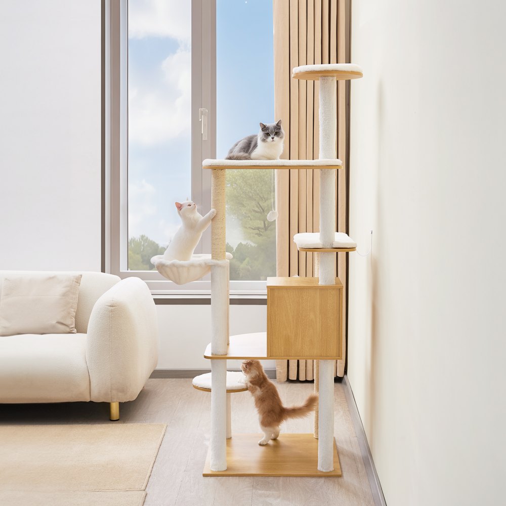 VEVOR Árbol para gatos grande de 170 cm de alto, torre para gatos, centro de actividades con varios niveles, perchas acogedoras, postes rascadores de sisal, hamaca, casa para gatitos grandes, ideal para que los gatos de interior jueguen y descansen.
