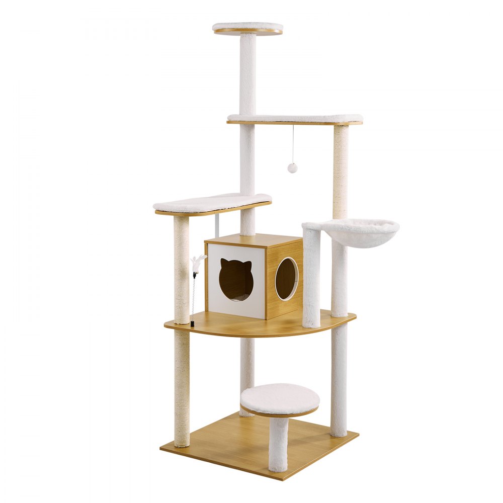 VEVOR Árbol para gatos grande de 170 cm de alto, torre para gatos, centro de actividades con varios niveles, perchas acogedoras, postes rascadores de sisal, hamaca, casa para gatitos grandes, ideal para que los gatos de interior jueguen y descansen.