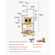 Árbol para gatos grande de 68,9" de alto, torre para gatos, condominio para gatos de varios niveles, casa de juegos para interiores