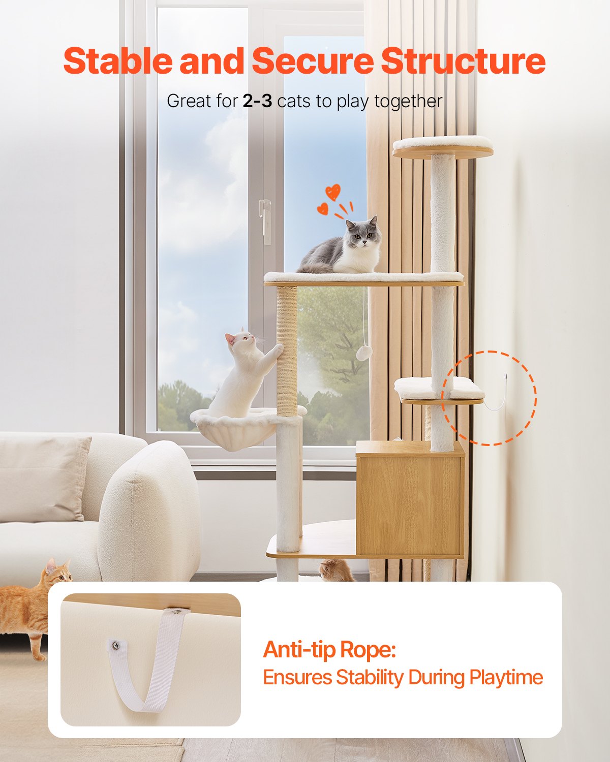 VEVOR Árbol para gatos grande de 170 cm de alto, torre para gatos, centro de actividades con varios niveles, perchas acogedoras, postes rascadores de sisal, hamaca, casa para gatitos grandes, ideal para que los gatos de interior jueguen y descansen.