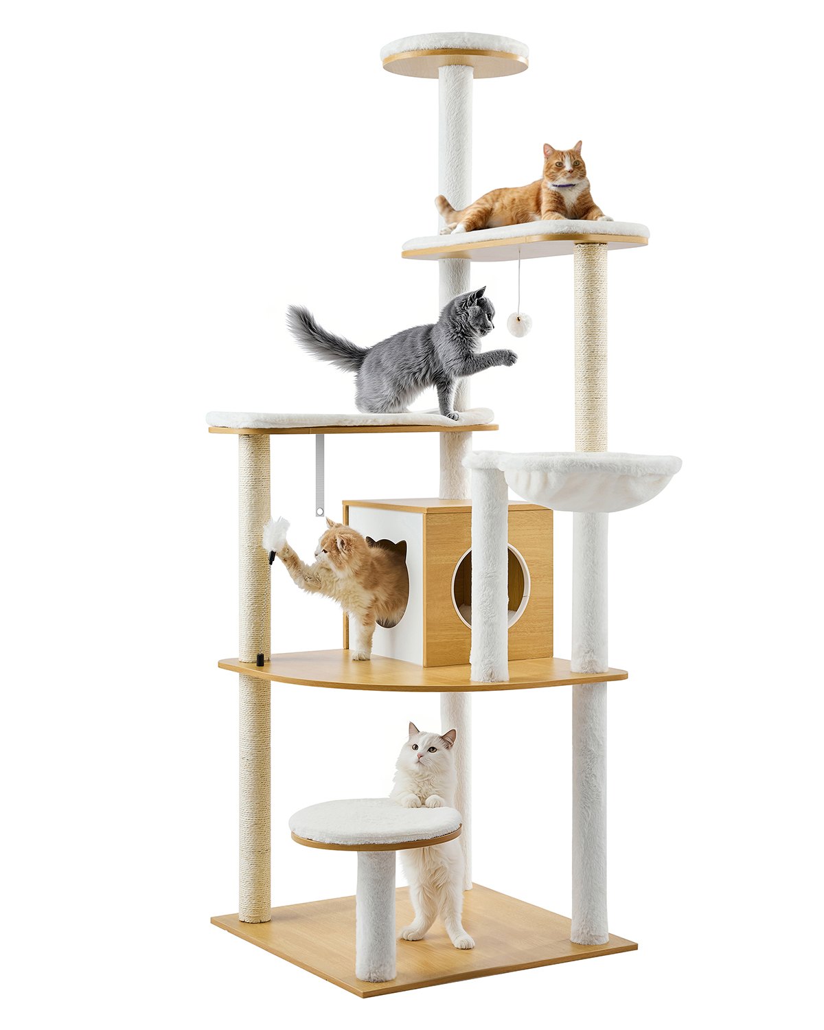 VEVOR Árbol para gatos grande de 170 cm de alto, torre para gatos, centro de actividades con varios niveles, perchas acogedoras, postes rascadores de sisal, hamaca, casa para gatitos grandes, ideal para que los gatos de interior jueguen y descansen.