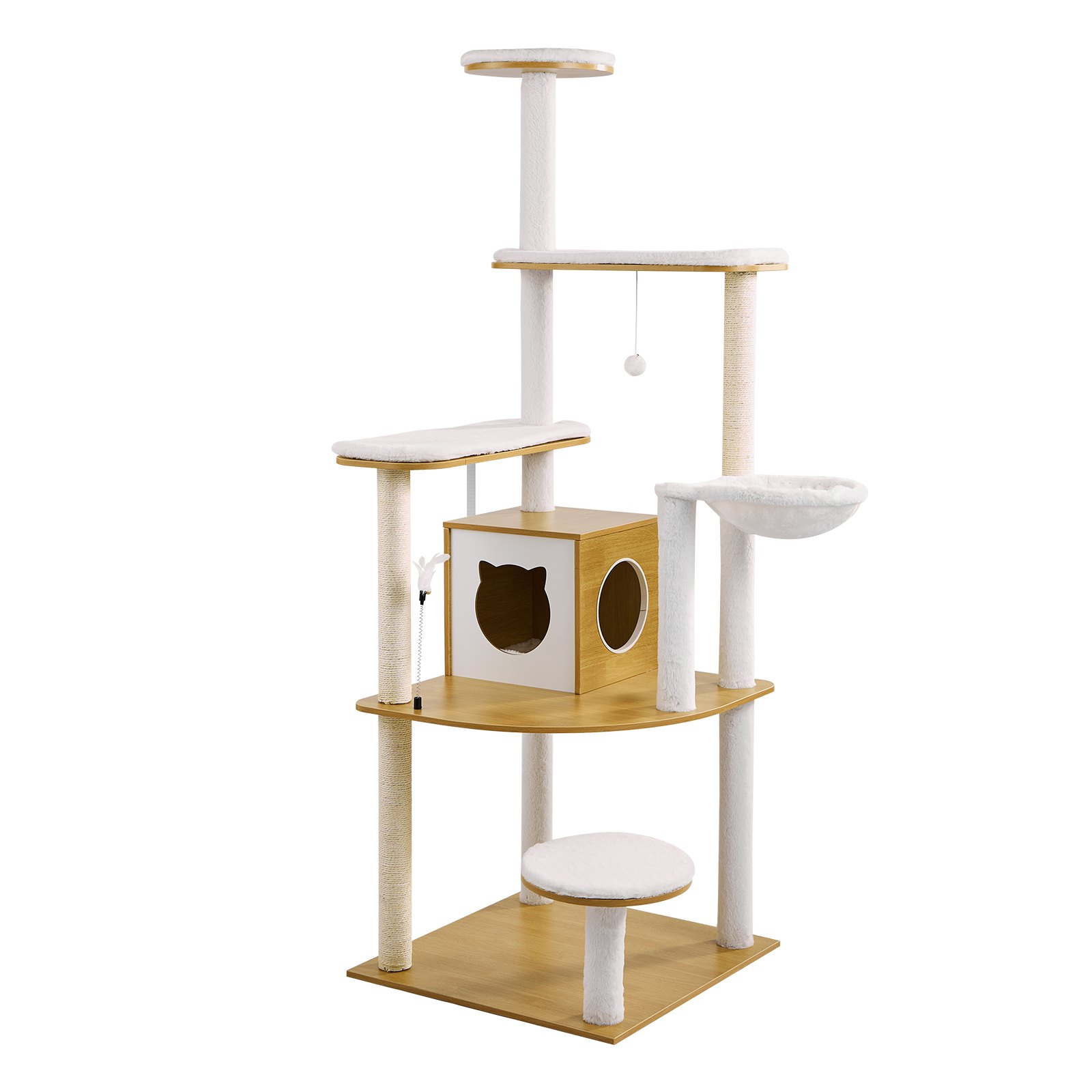 VEVOR Árbol para gatos grande de 170 cm de alto, torre para gatos, centro de actividades con varios niveles, perchas acogedoras, postes rascadores de sisal, hamaca, casa para gatitos grandes, ideal para que los gatos de interior jueguen y descansen.