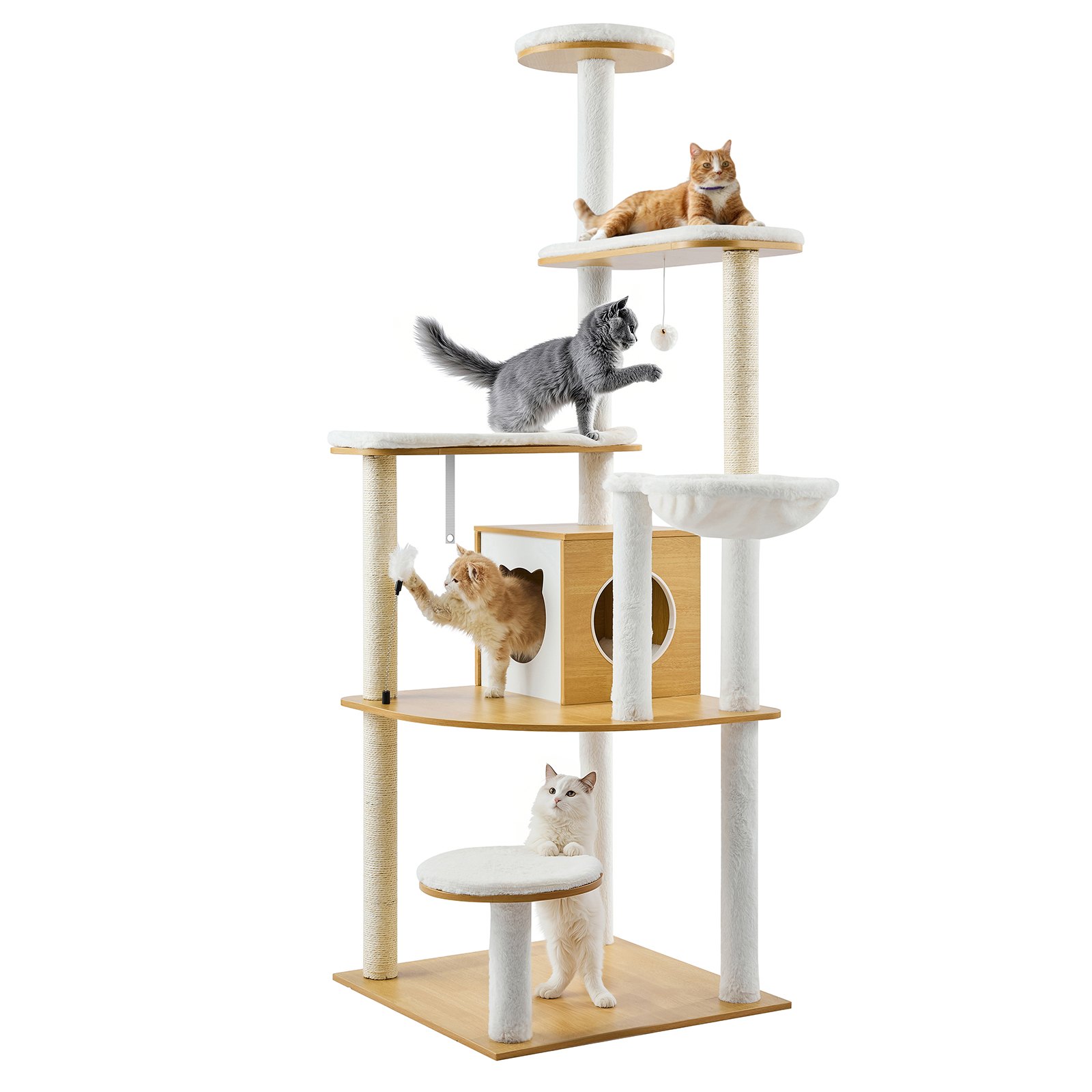 VEVOR Árbol para gatos grande de 170 cm de alto, torre para gatos, centro de actividades con varios niveles, perchas acogedoras, postes rascadores de sisal, hamaca, casa para gatitos grandes, ideal para que los gatos de interior jueguen y descansen.