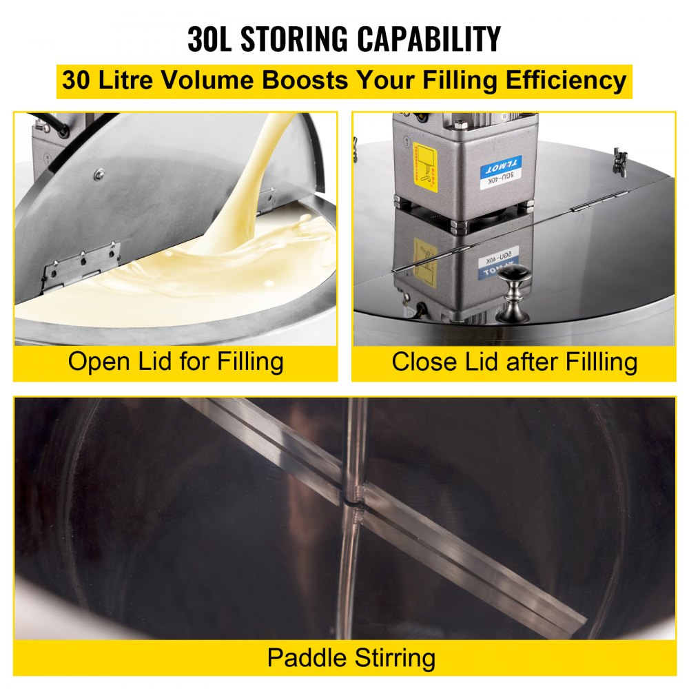 Máquina de llenado de mezcla de calentamiento VEVOR, máquina de llenado de lápiz labial de 30 l/7,9 galones, máquina de llenado de lápiz labial de 35 W, máquina de llenado de calentamiento y agitación con agitador para cosméticos, bebidas, lápiz labial, cera y esmalte de uñas