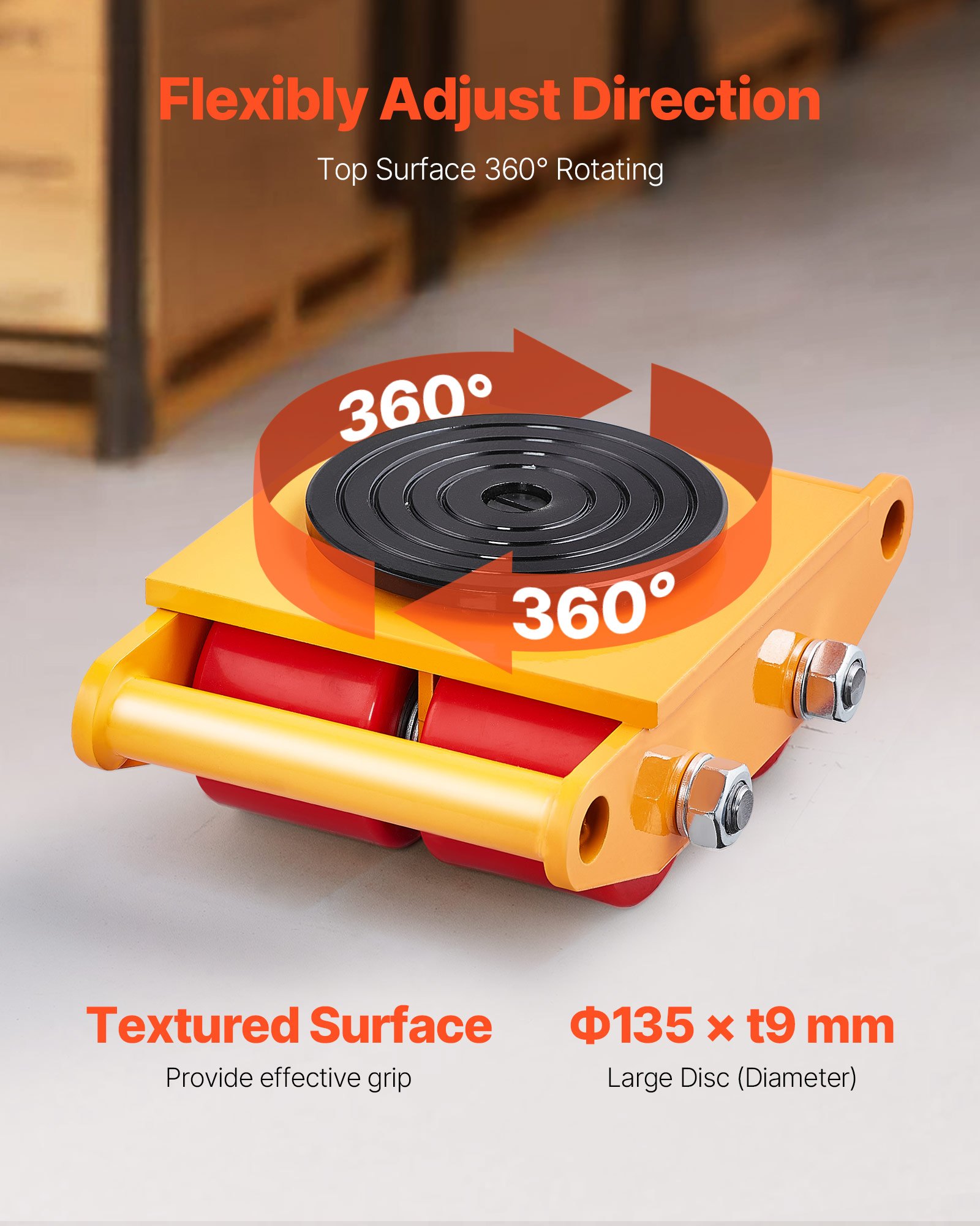 VEVOR - Patines para maquinaria industrial (4 unidades, 17637 lb/8 T), de acero al carbono resistente, con 4 ruedas de poliuretano y tapa antideslizante con rotación de 360° para almacén, taller y fábrica.