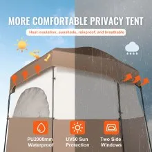 VEVOR Tienda de campaña para ducha, 83 x 42 x 83 pulgadas, 2 habitaciones de gran tamaño, refugio portátil para exteriores, tienda de privacidad con parte superior desmontable, bolsillos, cuerda para colgar y tendedero, para vestirse, cambiarse, inodoro, baño