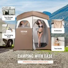 VEVOR Tienda de campaña para ducha, 83 x 42 x 83 pulgadas, 2 habitaciones de gran tamaño, refugio portátil para exteriores, tienda de privacidad con parte superior desmontable, bolsillos, cuerda para colgar y tendedero, para vestirse, cambiarse, inodoro, baño