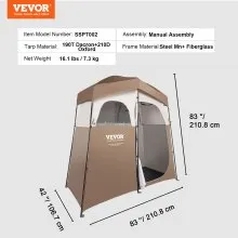 VEVOR Tienda de campaña para ducha, 83 x 42 x 83 pulgadas, 2 habitaciones de gran tamaño, refugio portátil para exteriores, tienda de privacidad con parte superior desmontable, bolsillos, cuerda para colgar y tendedero, para vestirse, cambiarse, inodoro, baño