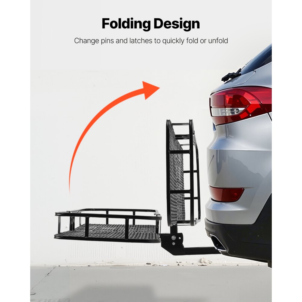 Portacargas VEVOR de 60" x 24" x 6", para enganche de remolque, capacidad de 500 lbs, con red de carga con gancho y bolsa de carga impermeable, portacargas plegable para enganche de remolque con correas de trinquete, apto para SUV.
