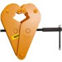 Abrazadera de viga VEVOR naranja con mango de tornillo y etiquetas de seguridad.