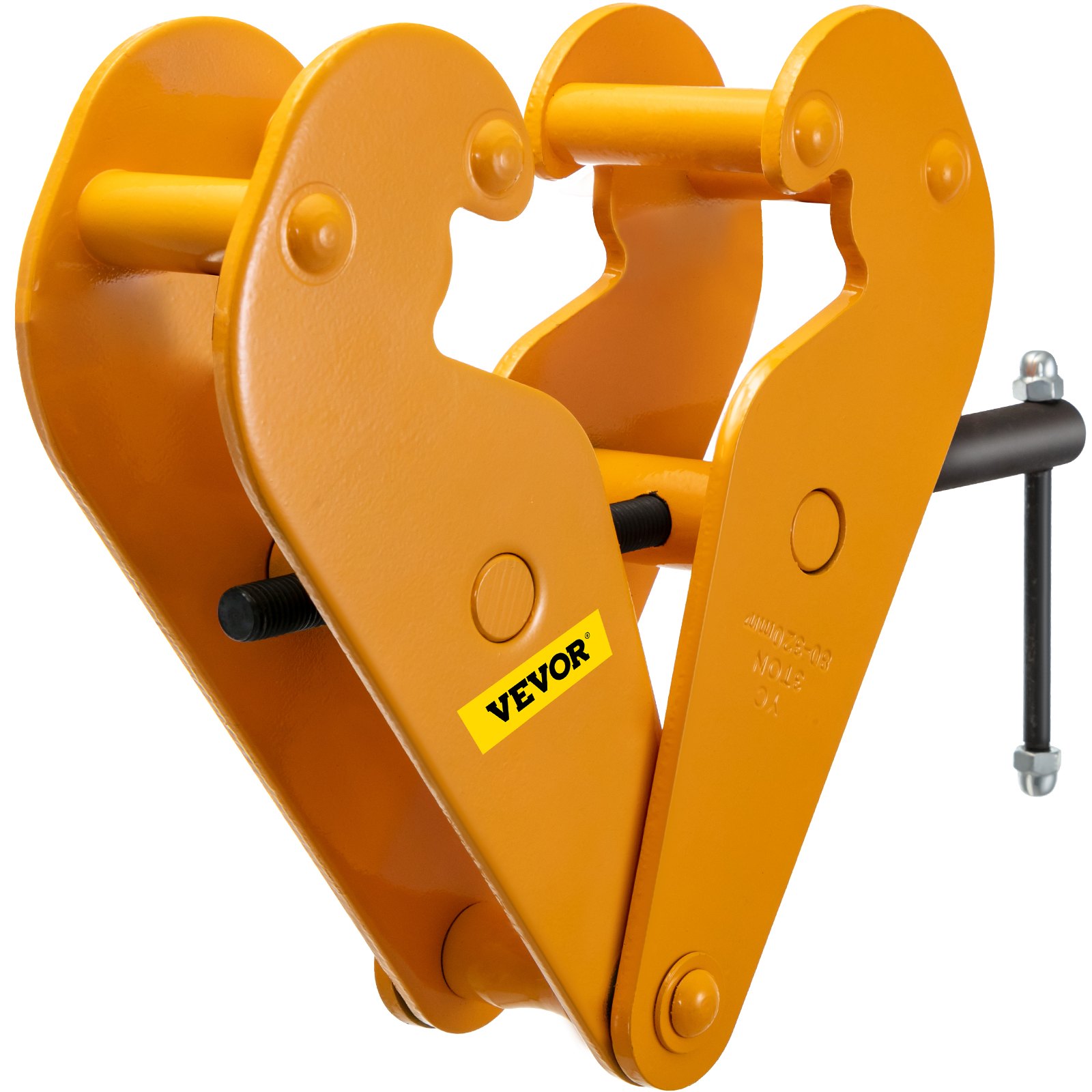 Abrazadera de viga VEVOR en color naranja brillante con tornillo ajustable y logotipo VEVOR.