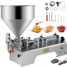 VEVOR Máquina de llenado de líquidos neumática horizontal 10-300ML, Máquina de llenado de líquidos en pasta con tolva de 30L, Máquina de llenado de pasta neumática de doble uso para líquidos de champú en crema