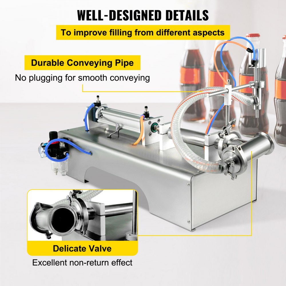 VEVOR Máquina de llenado de líquidos neumática horizontal 10-300 ml, Máquina de llenado de botellas neumática Cabezal único, Llenadora de líquidos semiautomática 0.4-0.6MP Presión de aire para líquidos de agua y aceite