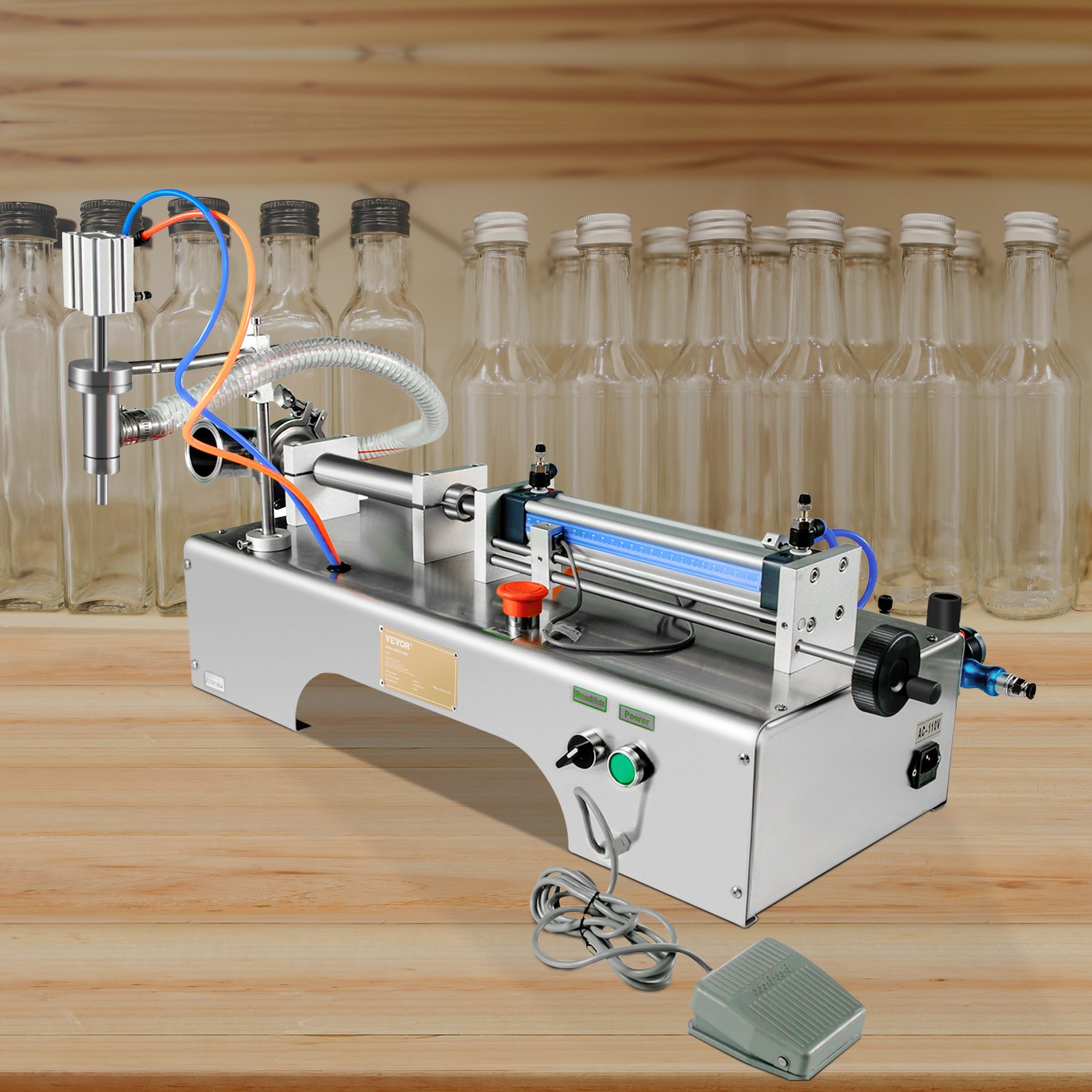 VEVOR Máquina de llenado de líquidos neumática horizontal 10-300 ml, Máquina de llenado de botellas neumática Cabezal único, Llenadora de líquidos semiautomática 0.4-0.6MP Presión de aire para líquidos de agua y aceite