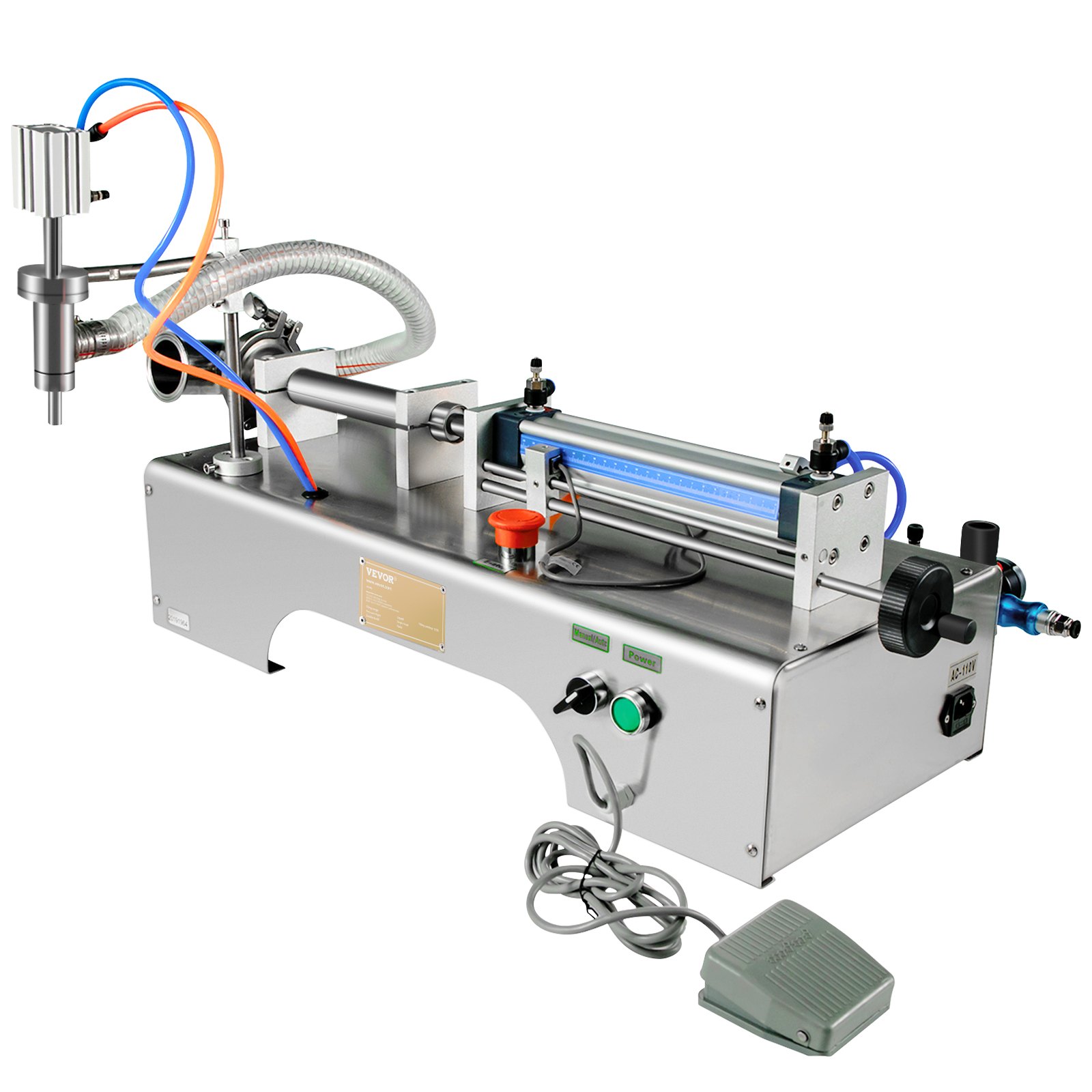 VEVOR Máquina de llenado de líquidos neumática horizontal 10-300 ml, Máquina de llenado de botellas neumática Cabezal único, Llenadora de líquidos semiautomática 0.4-0.6MP Presión de aire para líquidos de agua y aceite