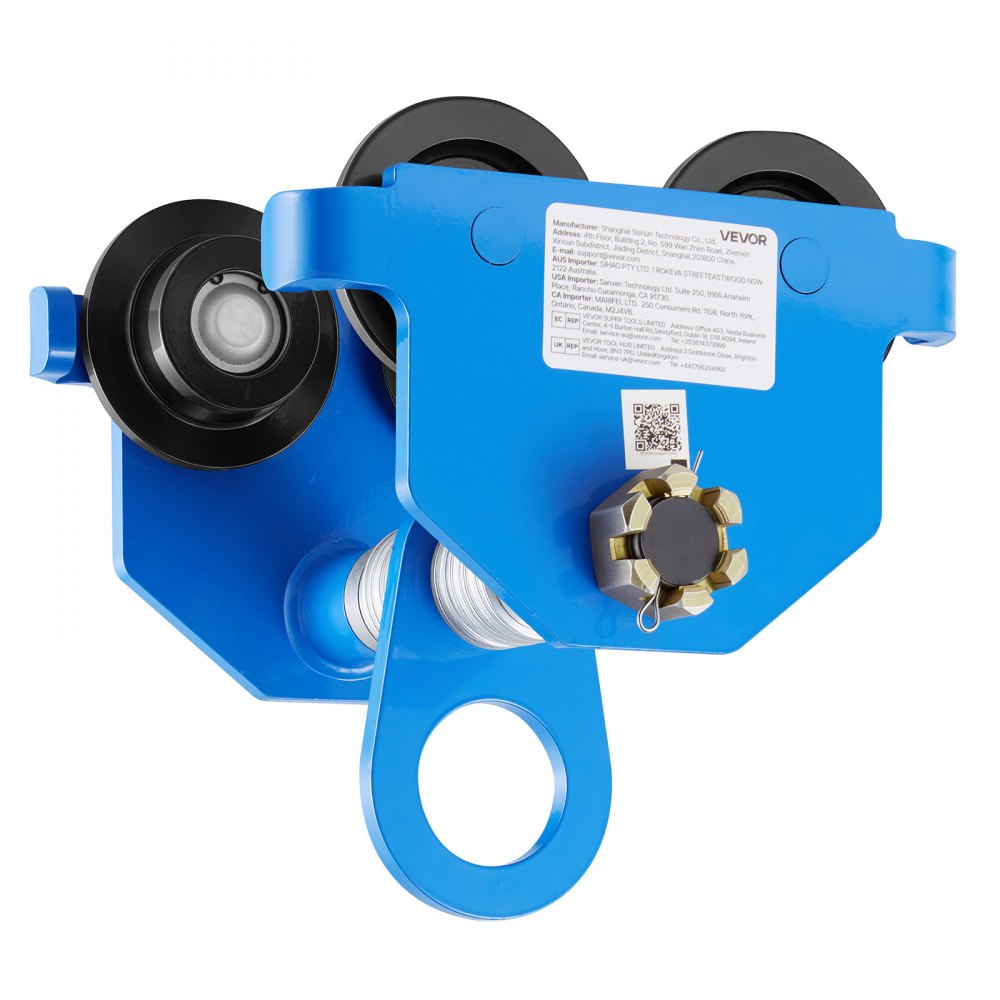 VEVOR Carro Manual para Polipasto 1996 kg, Carro para Viga I 61-178 mm, Compatible con Vigas I Rectas y Curvas, con Ruedas Dobles de Acero Fundido y Rodamientos de Precisión para Talleres y Almacenes
