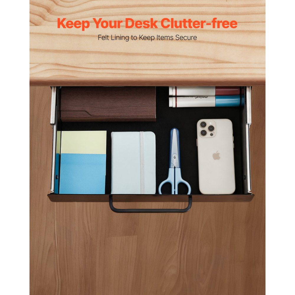 VEVOR Cajón deslizable para debajo del escritorio de 33 cm de ancho, accesorio extraíble para montaje bajo el escritorio, organizador de escritorio oculto, cajón para lápices debajo de la mesa para oficina, hogar, estación de trabajo de pie, 38 x 23 x 7,6 cm