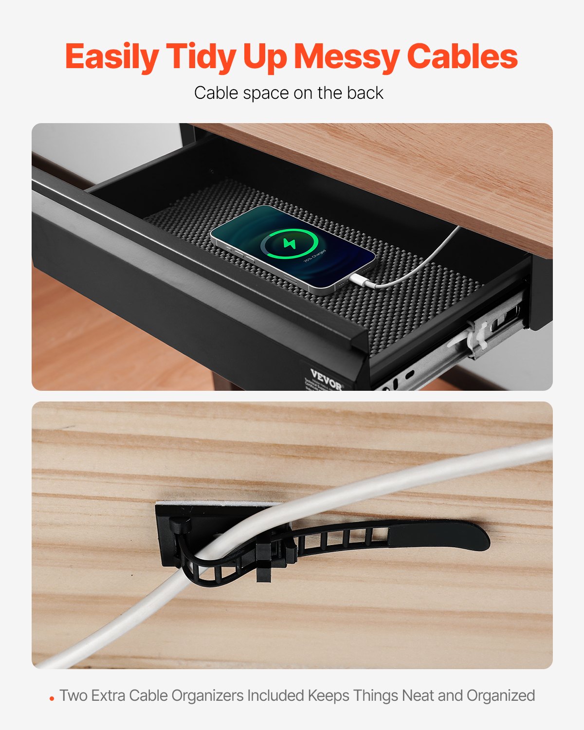 VEVOR Cajón deslizable para debajo del escritorio de 40,6 cm de ancho, accesorio extraíble para montaje bajo el escritorio, organizador de escritorio oculto, cajón para lápices debajo de la mesa para oficina, hogar, estación de trabajo de pie, 43,2 x 23,9 x 10,1 cm