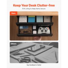VEVOR Cajón deslizable para debajo del escritorio de 40,6 cm de ancho, accesorio extraíble para montaje bajo el escritorio, organizador de almacenamiento oculto de 2 capas, cajón para lápices debajo de la mesa para trabajar sentado o de pie en casa, 45,7 x 23,8 x 20,3 cm
