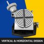 Mesa giratoria VEVOR con diseño vertical y horizontal sobre fondo azul y amarillo.