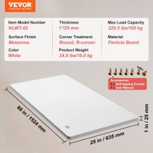 VEVOR Mesa, soporta hasta 220.5 libras, encimera rectangular de 60" x 25" x 1" para marco de escritorio eléctrico de altura ajustable, escritorio universal de tablero de partículas de una sola pieza para escritorio de oficina y hogar