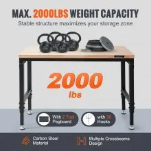 VEVOR Banco de trabajo ajustable, mesa de trabajo de garaje de 48" LX 24" W con ruedas universales, 28-39.5" de altura y capacidad de carga de 2000 libras, con tomas de corriente y tapa de madera dura