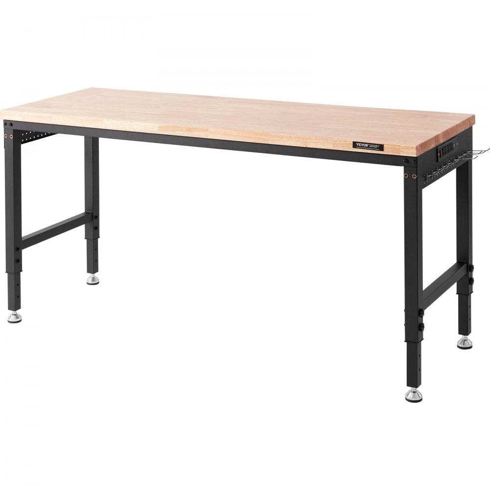 VEVOR Banco de trabajo ajustable, mesa de trabajo de garaje de 72" LX 25" W con ruedas universales, 28-39.5" de altura y capacidad de carga de 3000 libras, con tomas de corriente y tapa de madera dura