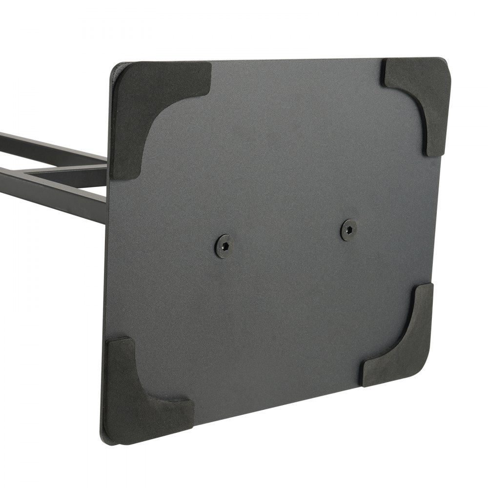 Base de soporte para póster VEVOR con protectores de esquinas de goma, que muestra un marco de metal robusto y orificios para tornillos.