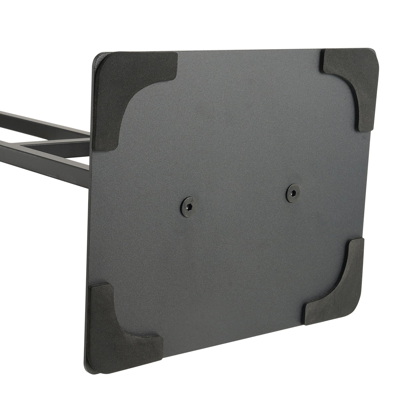Base de soporte para póster VEVOR con protectores de esquinas de goma, que muestra un marco de metal robusto y orificios para tornillos.