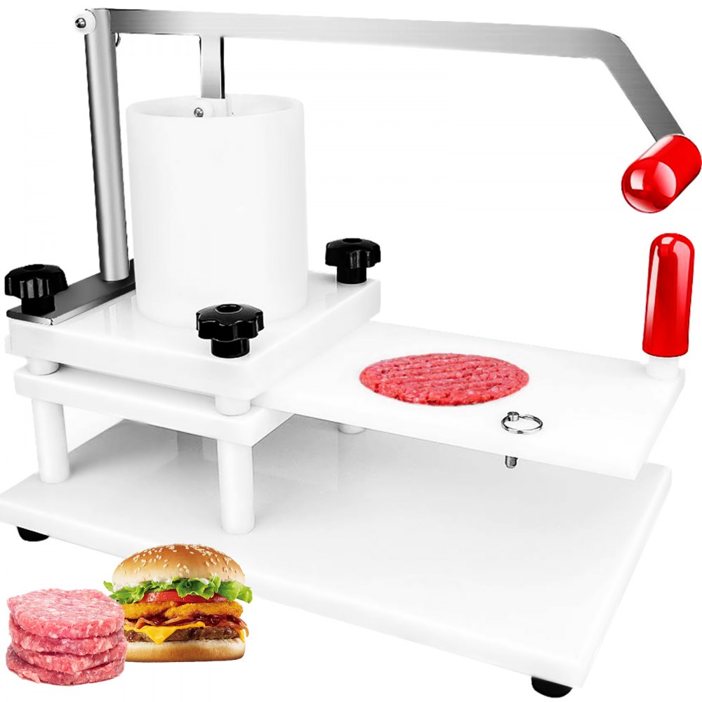 VEVOR Commercial Burger Press 130 mm / 5 pulgadas PE Material Manual con mesa Diseño fijo Hamburguesa Carne Pescado Carne Patty Procesador de formación Perfecto para restaurante Supermercado, Blanco