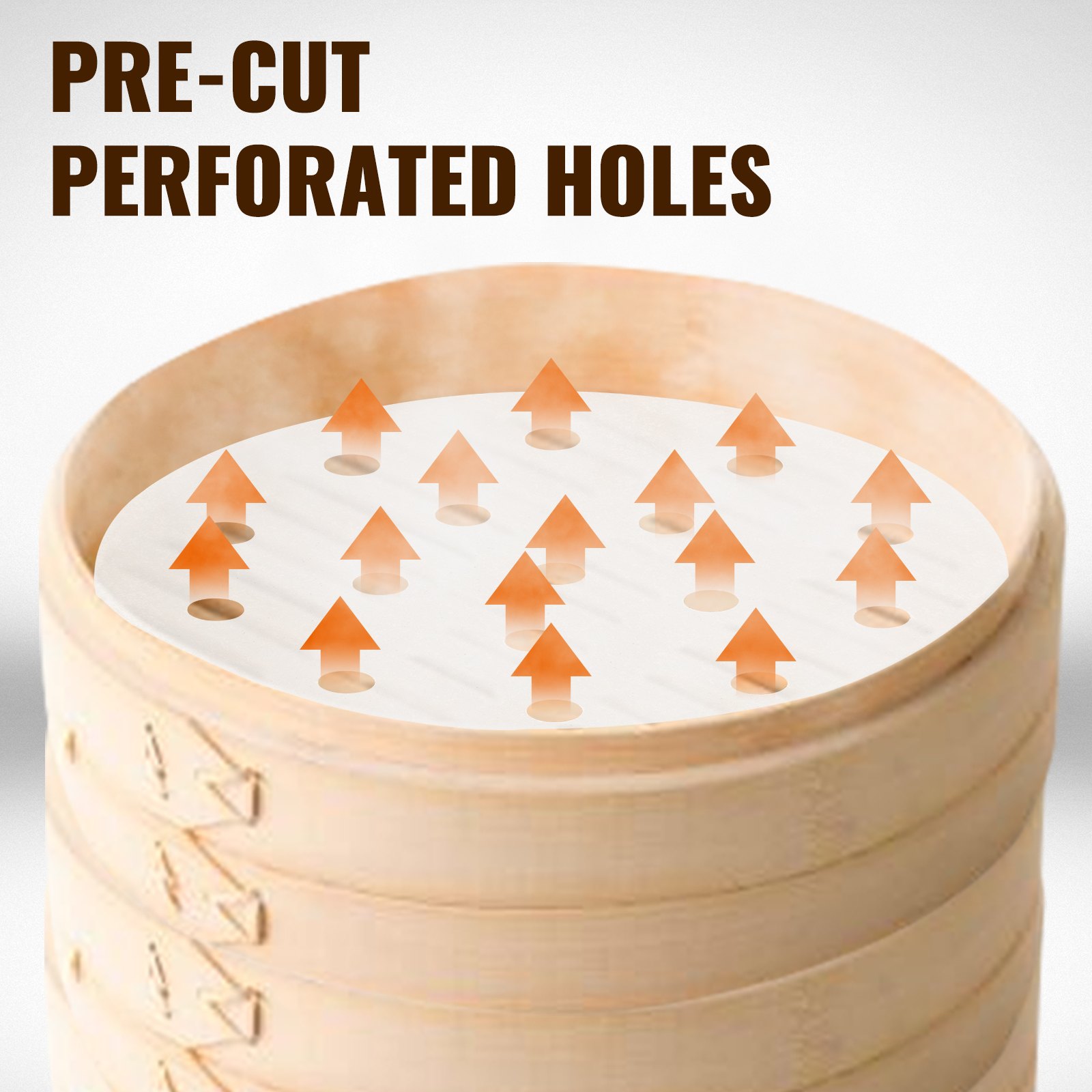 VEVOR Perforado Pergamino Redondo 4 pulgadas Papel para el Vapor de Bambú Antiadherente 500 pcs Papel de Pergamino de Pulpa de Madera para Vaporera de Bambú, Horno, Ollas a Presión