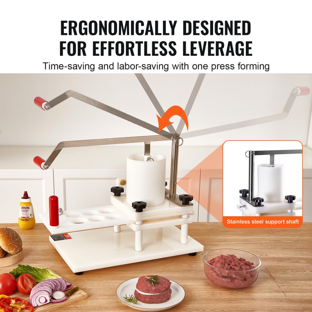 VEVOR - Máquina para hacer hamburguesas, 3 moldes convertibles (2/4/5 pulgadas), manual, prensa para hamburguesas con tolva de gran capacidad de 1,5 kg, procesador de carne de PE con asa y papel para hamburguesas.