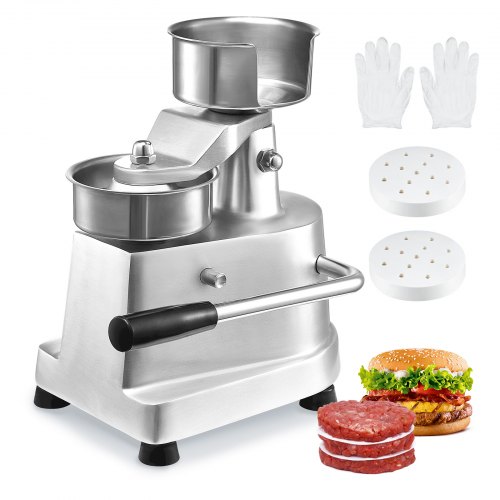 Máquina para hacer hamburguesas VEVOR Commercial, máquina para hacer hamburguesas de carne de res de 100 mm/4 pulgadas, prensa para hamburguesas con recipiente de acero inoxidable de grado alimenticio resistente, procesador de carne de cocina con 1000 papeles para hamburguesas.