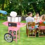 Máquina de algodón de azúcar VEVOR al aire libre con gente disfrutando de una fiesta en el jardín de fondo.
