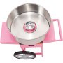 Máquina de algodón de azúcar VEVOR con recipiente grande de acero inoxidable y soporte rosa sobre ruedas.