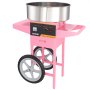 Máquina de algodón de azúcar VEVOR de color rosa con ruedas grandes y recipiente de acero inoxidable.